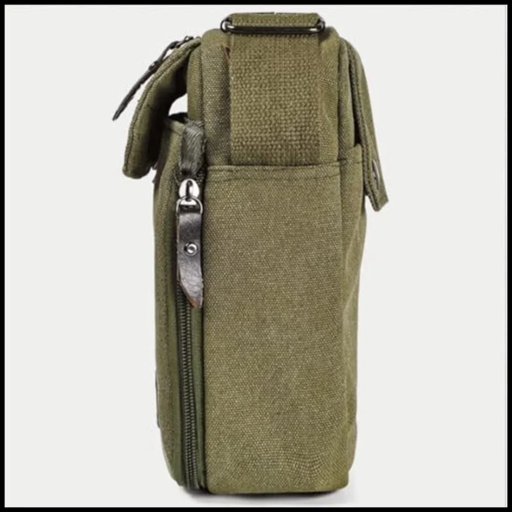 Vintage Canvas Messenger Bag Adjustable Strap Multi Pocket Crossbody Travel